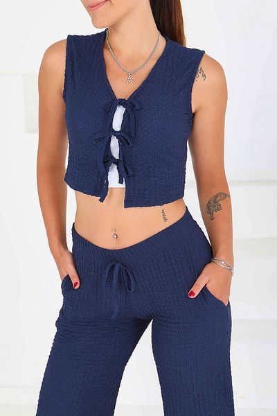 TOFİSA Tie Front Suit Navy Blue - 27537