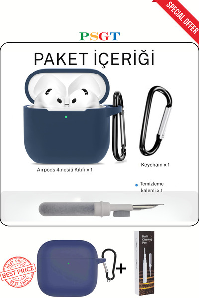 PSGT Apple AirPods 4.Nesil Kılıf Kapak + Temizleme Kalemi ile Tam Koruyucu Si...