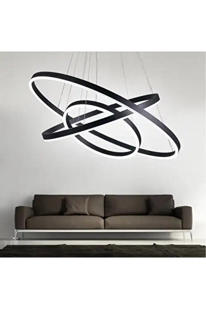 LED CONCEPT Lustra LED cu 3 tipuri de lumina si telecomanda, neagra, rotunda,...