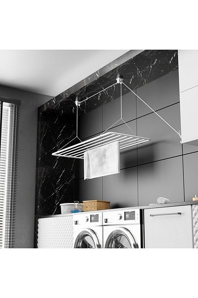 OEM White steel hanging dryer, for clothes or hangers, 100x50 cm, 8M unfolded length