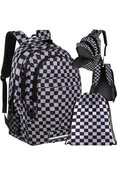 zola School bag and backpack set, 3 compartments, pockets, 50x30x20/42x34 cm, 30L, checked