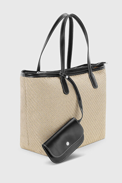 Housebags Cüzdan Aksesuarlı Hasır Siyah Büyük Kapasiteli Suya Dayanıklı Shopp...