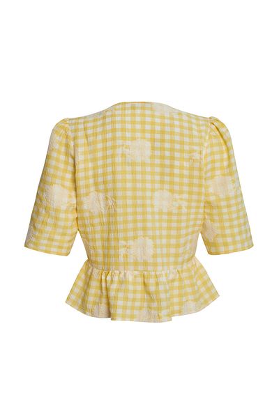 STELLA PULVIS Yellow Floral Gingham Bow Blouse
