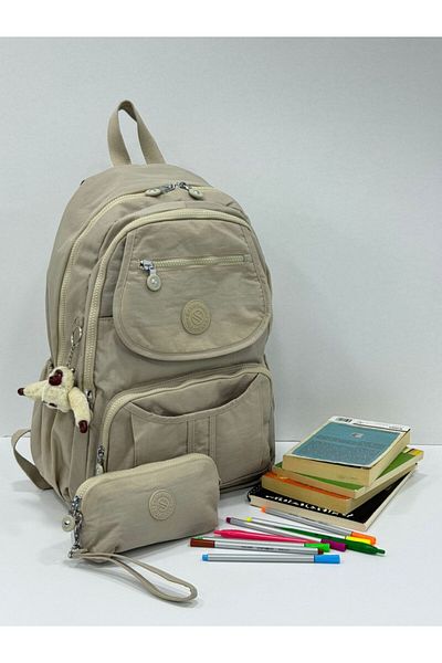 Sanmorris Unisex Water Resistant Crinkle Fabric Backpack with Laptop Compartment and Hanging Pen Holder