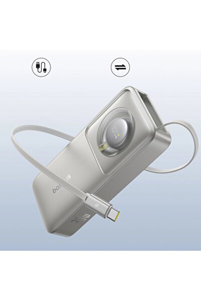 Baseus Εξωτερική μπαταρία Free2Pull, 10000mAh, αναδιπλούμενο καλώδιο USB-C, 30W, γκρι