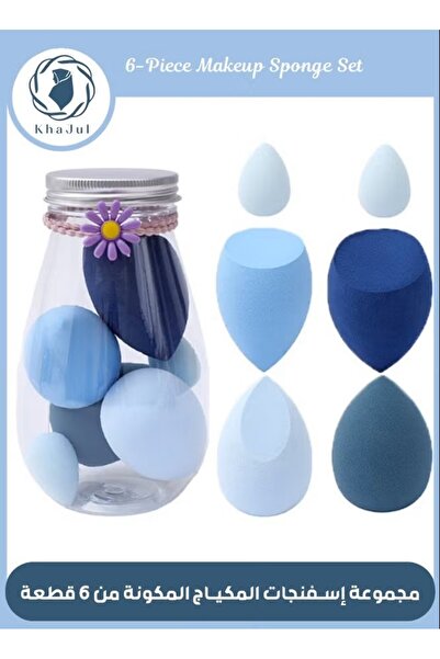 KHAJUL مجموعة إسفنجات مكياج متعددة الألوان من 6 قطع مع رباط شعر ديزي، إسفنجة تجميل ناعمة رطبة وجافة (أزرق)
