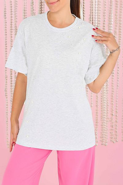 TOFİSA Pearl Short Sleeve T-Shirt Gray - 27543