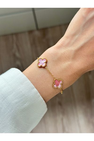 GUNESTAKI 316L Steel Clover Bracelet Women's Bracelet Double Sided Bracelet Gold