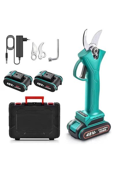Sosar Electric Gardening Shears, 48V, 2 Carbon Steel Blades, Adjustable Cutting 15–30mm, with 2 Recharge