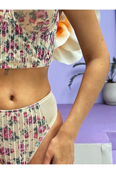 Pardon Σετ μπουστάκι με ασημί λουλούδια (682T)