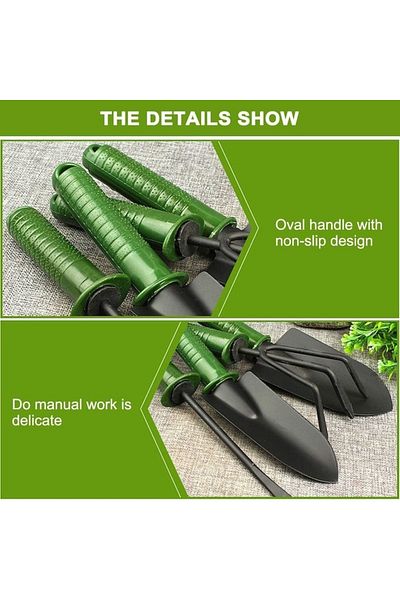 FOXMAG24 Set of 4 garden tools, small size, made of metal, with non-slip handle, easy to store, black