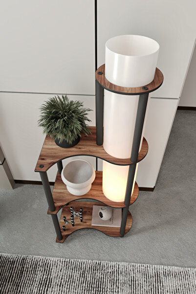 RAVILO Estilo Dor Dekoratif Raflı Lambader Ceviz, 1. Sınıf MDF ve PVC Başlık