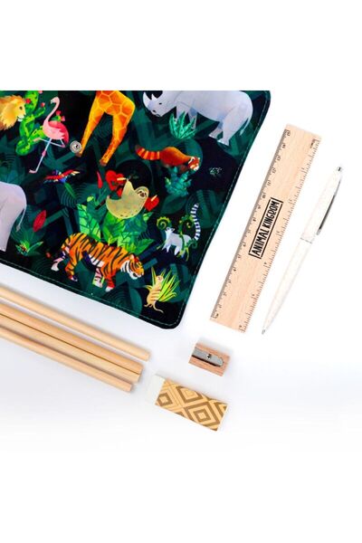 Puckator Stationery Set, in Printed Case Animal Kingdom, School Supplies, Animal Theme, 8 Pieces