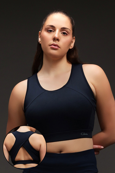 Clovia حمالة صدر رياضية مبطنة متوسطة التأثير باللون الأزرق الداكن