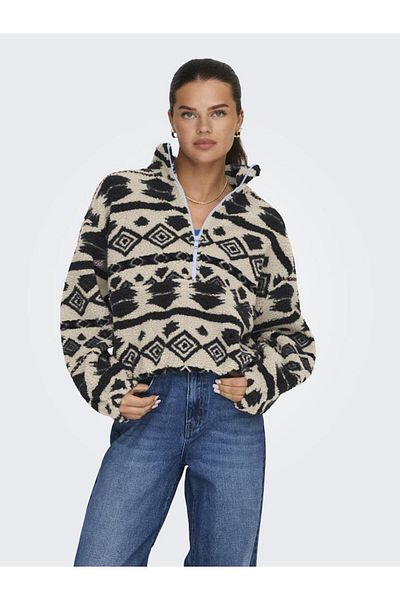 ONLY 15267415-Onljanne Life Aztec Teddy Gray Birch Women's Sports Sweatshirt