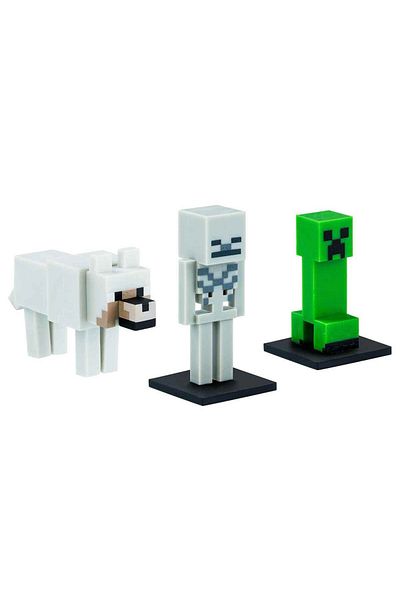 MINECRAFT 3D Toppeez Figure and Pen Head Pack of 3 - Wolf - Skelaton - Creeper