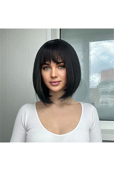 Generic Short Straight Hair Wig - European & American Bangs