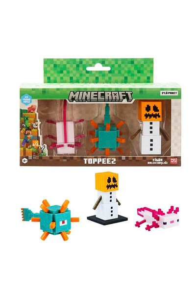 MINECRAFT 3D Toppeez Figure and Pen Cap Pack of 3 - Axolotl - Guardian - Snow Golem