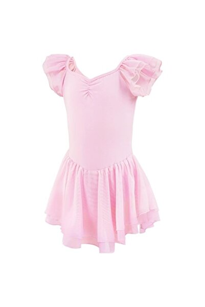 Mixbo Costum de dans/gimnastică cu fustă, nasturi cu capse, mâneci bufante, roz, 120 cm