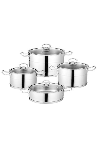 Dania Turkish 18/10 stainless cookware set a glass lid and high-quality steel 8 pieces, 18-20-24-24 cm