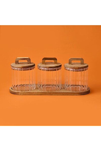 MİEN Akasya Kapaklı Cam Baharatlık Seti - Kahverengi / Şeffaf - 600 ml