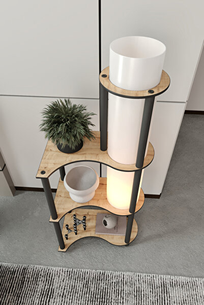 RAVILO Estilo Dor Dekoratif Raflı Lambader Meşe, 1. Sınıf MDF ve PVC Başlık