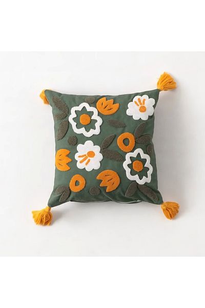 white guard Punch Embroidered Flower Pattern Decorative Pillow – 43X43 Cm, Zippered, Filled