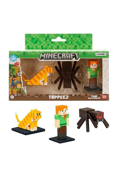 MINECRAFT 3D Toppeez Figure and Pen Head Pack of 3 - Cat - Spider - Alex