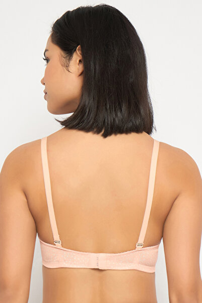 Clovia Padded Non-Wired Full Coverage Printed Multiway T-shirt Bra in Peach Colour