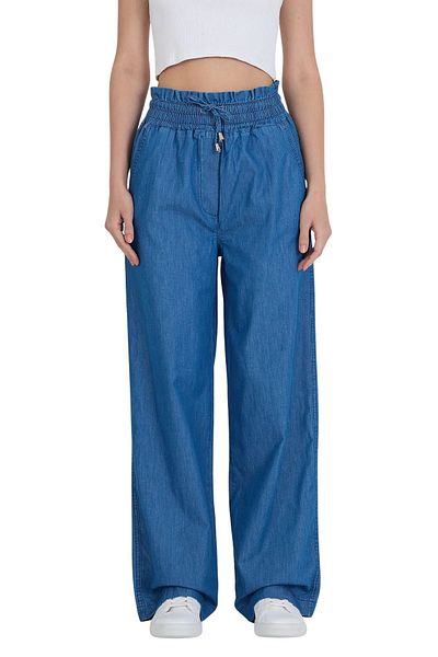 Rodi Jeans Loose Wide Leg Slim Fit 100% Cotton Slim Jeans with Elastic Waist and Lace-Up