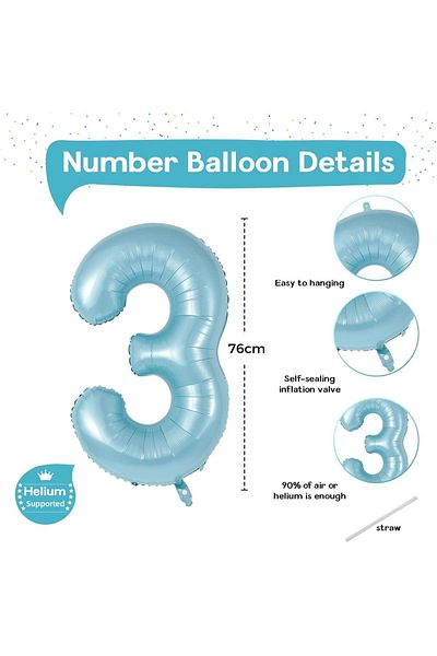 PARTİAVM 3 Years Old Blue Number Birthday Balloon Set Hero Dogs and Party Decor with Paw Pattern and Balloons