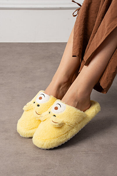 StWenn Kadın Ev Terliği Ayıcık Figürlü Peluş Ev Terliği Ses Yapmaz Taban Sıcak Şık Tasarım