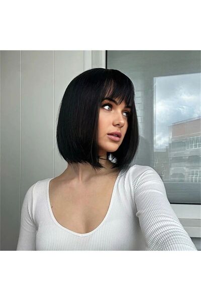 Generic Short Straight Hair Wig - European & American Bangs