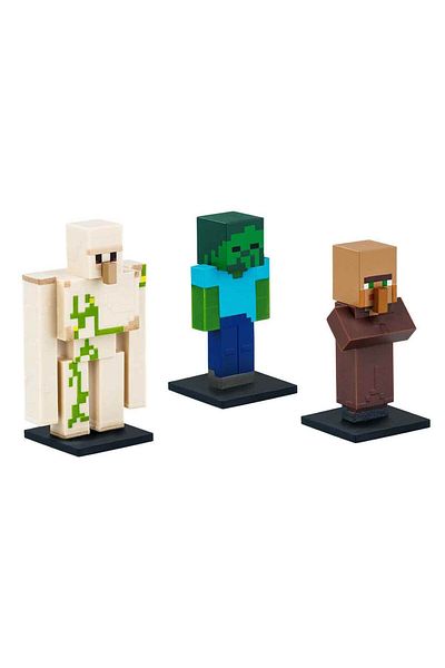 MINECRAFT 3D Toppeez Figure and Pen Head 3 Pack - Iron Golem - Zombie Steve - Village