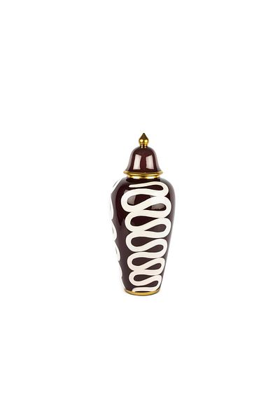 Mikasa Moor Burgundy White Patterned Cube Lid Vase 20X46Cm