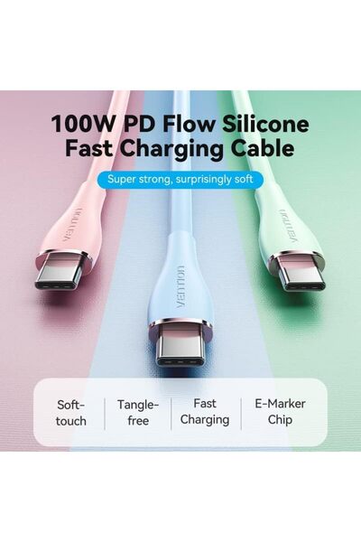 Vention USB-C to USB-C 5A Silicone Cable 1M, 100W 480Mbps, USB 2.0 Type-C with E-Marker Chip