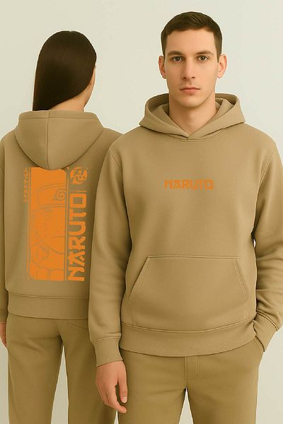 By Caspita Fashion Lenithra Naruto Anime Back Printed Unisex Oversize Beige Hoodie
