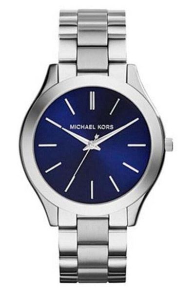 Michael Kors Slim Runway Quartz Blue Dial Silver Steel Strap Watch for Women - MK3379