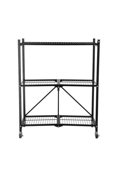 HONEYBEE رف تخزين متين قابل للطي بثلاث طبقات مزود بعجلات