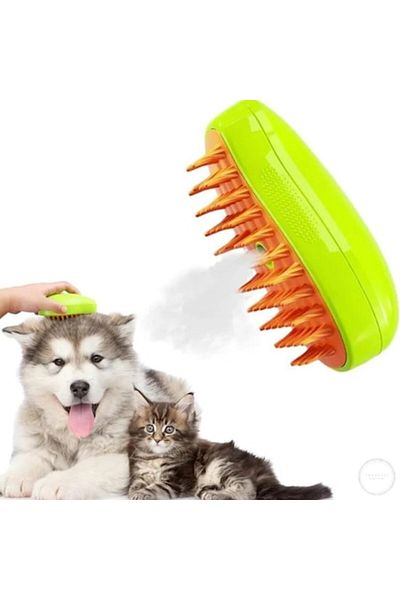 Adamcaly Multifunctional Steam Brush for Pets with Spray and Built-in Dispenser, USB Rechargeable, Green, Ada