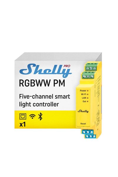 Shelly Pro RGBWW PM Akıllı LED Renk ve Parlaklık Kontrol Rölesi