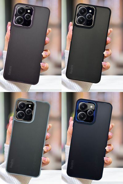 Fibaks Redmi 12 Case Metal Frame Precise Button Colorful Frosted Transparent Cover