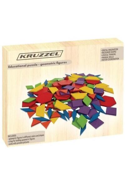 KRUZZEL Puzzle educational cu figuri geometrice din lemn,
