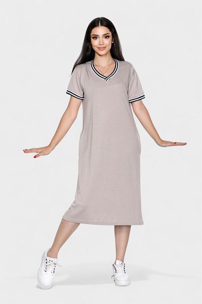 Pollux Women's Plain Stylish Casual Long Modal Fabric V Neck Dress with Pockets