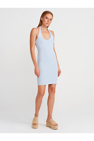 Dilvin 91508 Rochie mini cu guler Halter-Albastru deschis