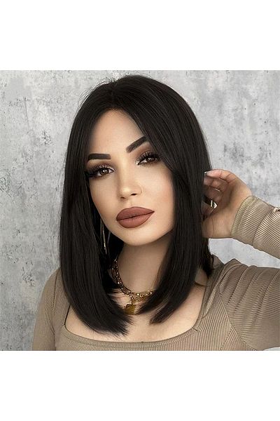 Generic women's short straight matte silk wig slightly curly chemical fiber rose mesh full headgear