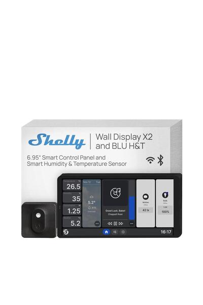 Shelly Display de perete X2 (Siyah) + BLU H&T (Siyah) Merkezi Kontrol Panel Seti