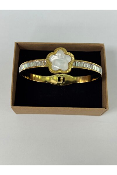 VLDORO D'Oro Clover Motif Gold Tone Steel Bracelet