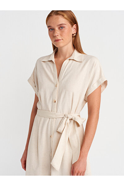 Dilvin 90924 Regular Cut Dress-Ecru