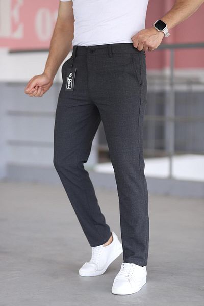 Bürke Men's Anthracite Color Italian Cut Slim Fit Fabric Trousers